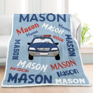 Deven Police Car Text Personalized Sherpa Fleece Baby Blankets for Boys,Girls,Receiving Blanket