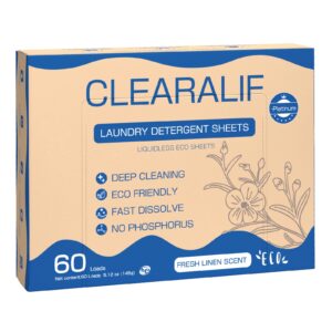 clearalif laundry detergent sheets, up to 180 loads fresh linen, liquidless, eco-friendly, zero waste, save space, travel laundry strips for he machine