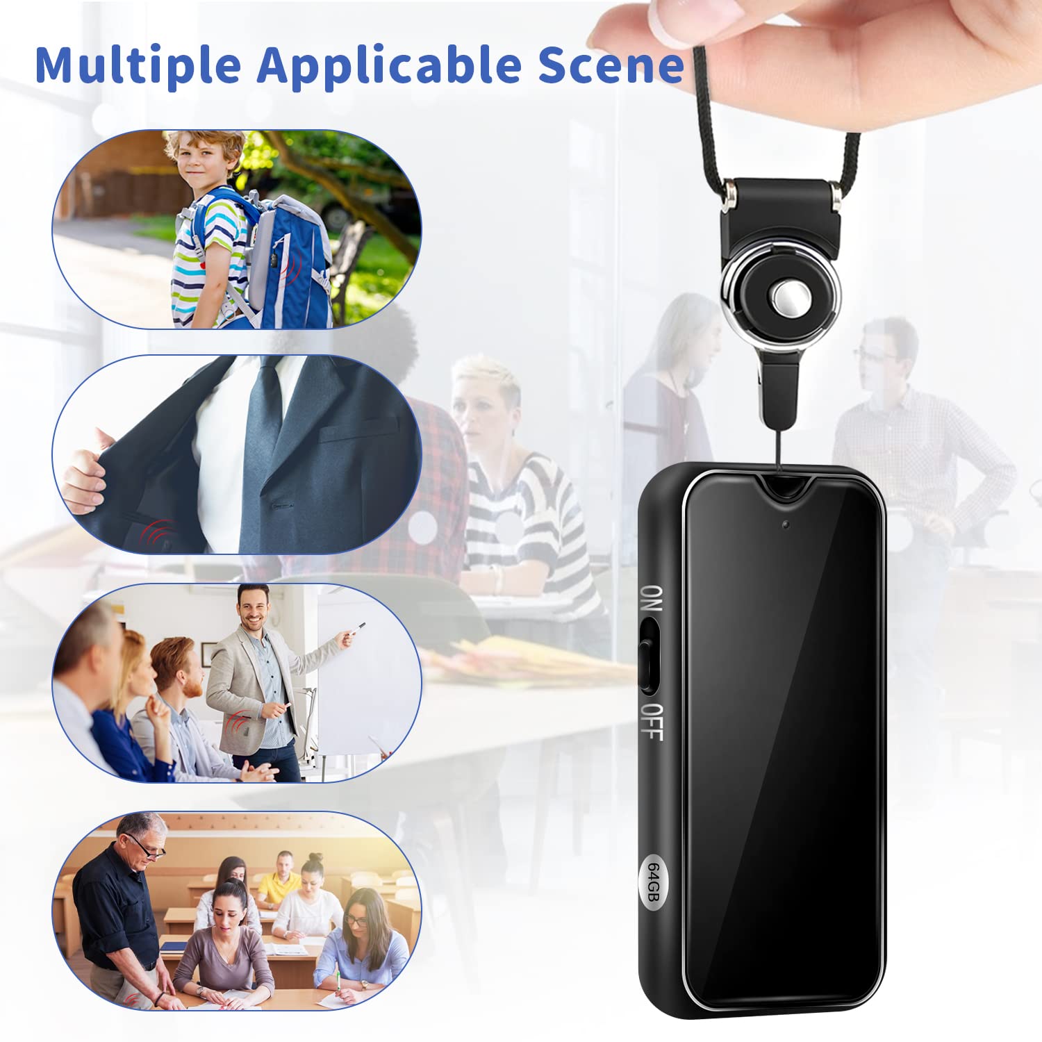 Voice Recorder-64GB(4552 Hours) Large Memory Voice Recorders|Magnet Adsorption Long Lasting Voice Recording Device with Android OTG, Compatible with Windows iOS Smart Phone