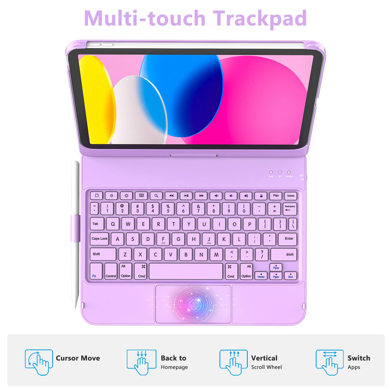 GGH Touchpad Keyboard Case for iPad 10th Generation,Multi-Touch Trackpad Keyboard Case with Apple Pencil Holder,360°Rotatable Protective Cover for Apple 2022 10.9-inch iPad(Light Purple)