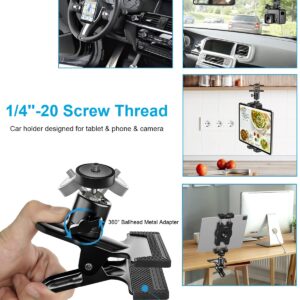 woleyi Sun Visor Car Tablet Holder, Visor Clip Tablet Mount for Car, 360° Rotation Universal Steering Wheel Tablet Clamp with 1/4'' Screw for iPad Pro Air Mini, Phone, Switch, 4.7-13" Devices/Camera