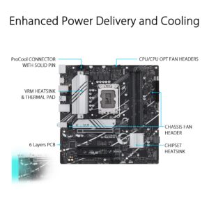 ASUS Prime B760M-A D4 Intel® B760 (LGA 1700)(13th and 12th Gen) mATX Motherboard, PCIe 4.0, 2xM.2 Slots,2.5Gb LAN, DisplayPort,Dual HDMI,Rear USB 3.2 Gen 2, Front 1 Type-C®, Aura Sync