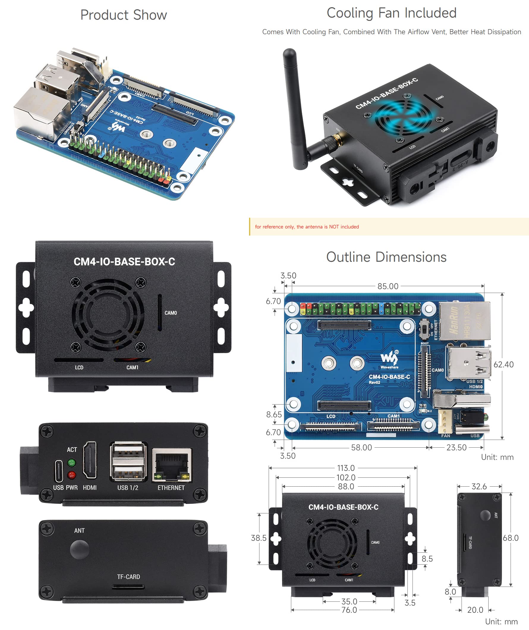 Waveshare Mini-Computer Advanced Version, Designed for Raspberry Pi Compute Module 4