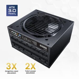 Vetroo 1000W Black Power Supply ATX 3.0 Ready Dual PCIe 5.0, 80 Plus Gold Full Modular, Compact Size, Japanese 105°C Capacitors, Eco Mode with 120mm FDB Fan, 10 Year Warranty, for Gaming PC and More