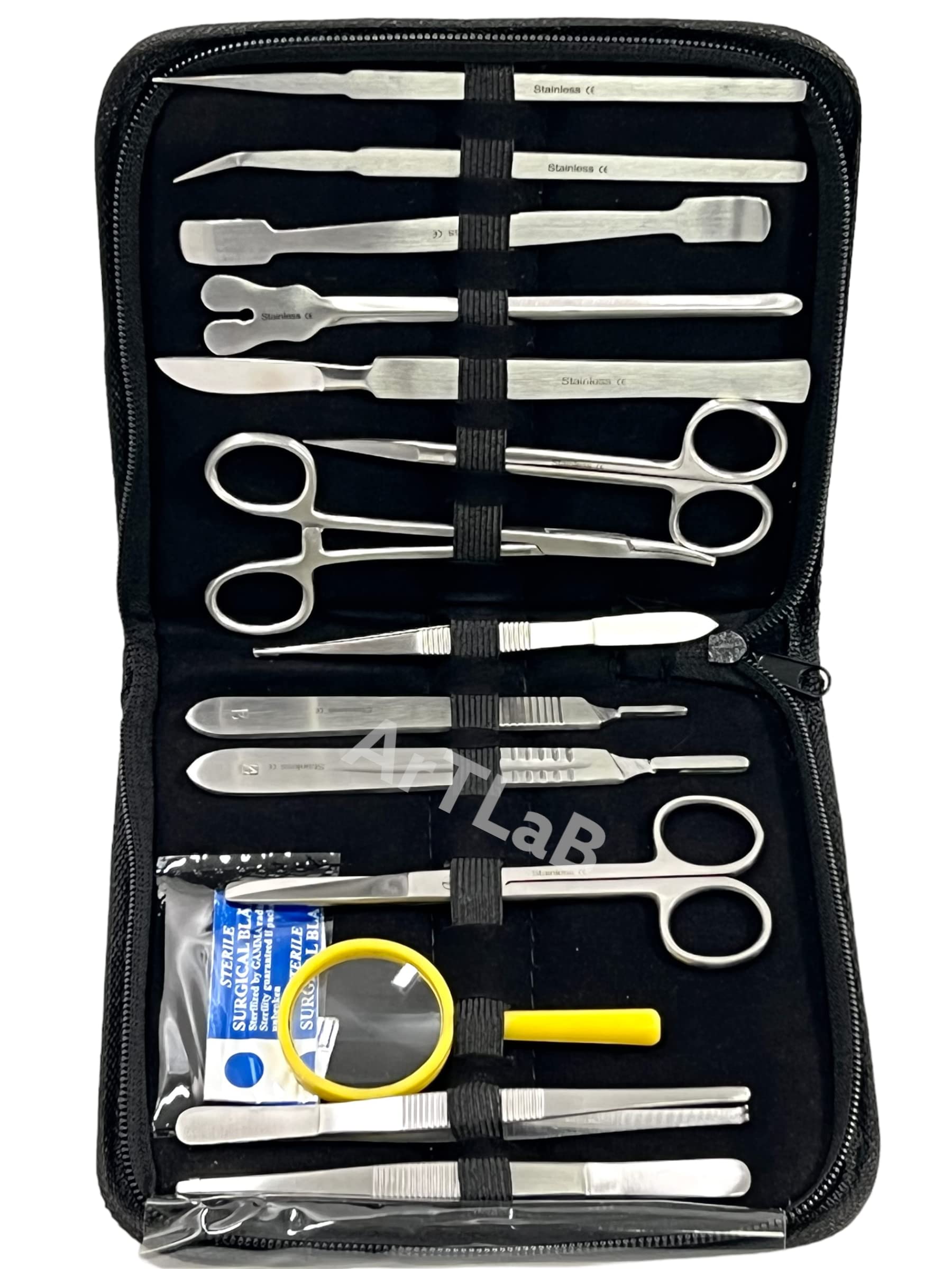 New Premium Stainless Steel Biology Lab/Anatomy/Medical Student Dissection Kit Set - Scalpel Knife Handle,Blades, Forceps, Scissors and Tweezers- Medical Students and Veterinary (Set of 34 Each)