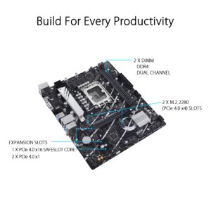 ASUS PRIME B760M-K D4 Intel® B760 (LGA 1700)(13th and 12th Gen) mATX motherboard, PCIe 4.0, two PCIe 4.0 M.2 slots, DDR4, Realtek 2.5Gb Ethernet, HDMI®, SATA 6 Gbps, front USB 3.2 Gen 1, Aura Sync