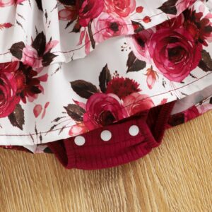 Newborn Baby Girls Daisy Romper Dress Summer Mama Saying Clothes Short Sleeve Jumpsuit Floral Onesie Headband (Wine Red, 6-12 Months)