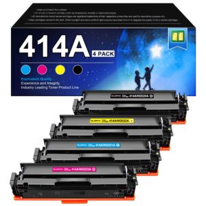 414a toner cartridge 4 pack (with chip) - 414x replacement for hp 414a hp 414x, compatible with hp color laserjet pro mfp m479fdw toner, color laserjet pro m454dw m454dn m480f m455dn printer | w2020a