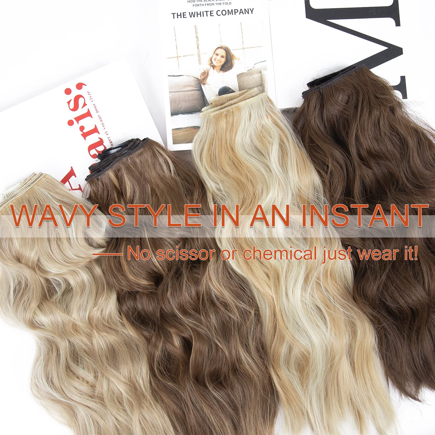 4PCS Clip in Hair Extensions Honey Blonde Mixed Light Brown 20 Inch Long Wavy Synthetic Hair Extensions (4pcs, 20Inch, 22H10#)