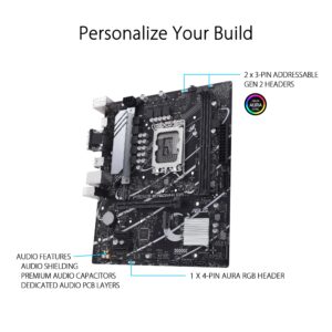 ASUS PRIME B760M-K D4 Intel® B760 (LGA 1700)(13th and 12th Gen) mATX motherboard, PCIe 4.0, two PCIe 4.0 M.2 slots, DDR4, Realtek 2.5Gb Ethernet, HDMI®, SATA 6 Gbps, front USB 3.2 Gen 1, Aura Sync