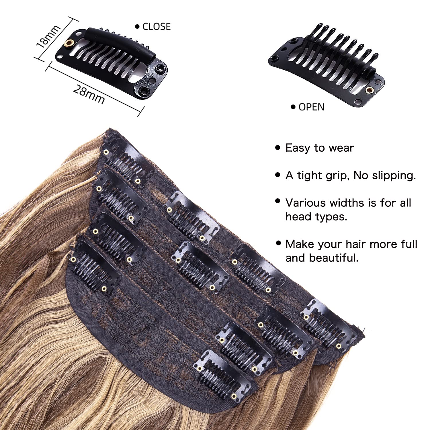 4PCS Clip in Hair Extensions Honey Blonde Mixed Light Brown 20 Inch Long Wavy Synthetic Hair Extensions (4pcs, 20Inch, 22H10#)