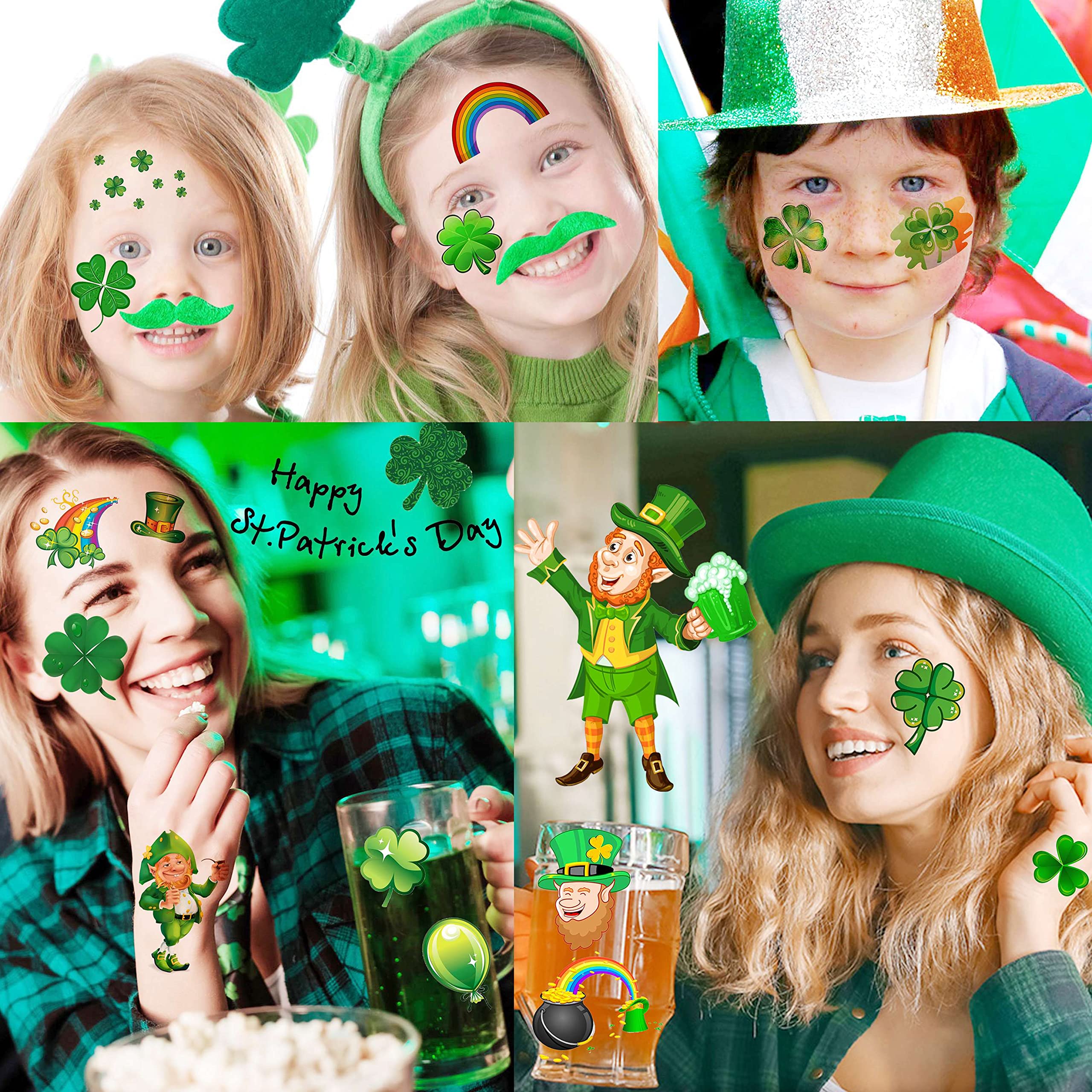 VANTATY 32 Sheets 248+ PCS St Patricks Day Tattoos For Kids Girls Boys Women Men Adults, Saint St. Patrick's Day Accessories Shamrock Temporary Tattoo Stickers, Lucky Clover Tattoo Irish Party Favor