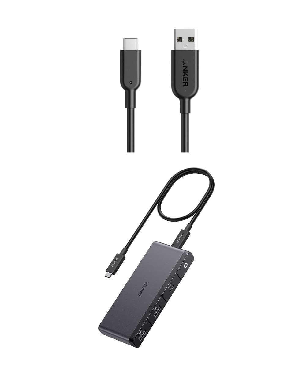 Anker USB C Hub, 556 USB-C Hub (USB4, 8-in-1) with 1.6ft USB4 Cable, 10 Gbps USB-C and USB-A Data Ports, 8K HDMI and DisplayPort Powerline II USB-C to USB 3.1 Gen2 Cable (3ft)