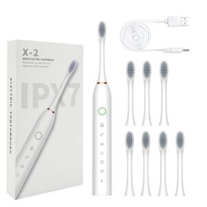 dazeni sonic electric toothbrush with 8 brush heads for adults and kids, high power rechargeable electric toothbrushes, 6 modes, 8 hours fast charge for 15 days, 2 minutes smart timer (white)