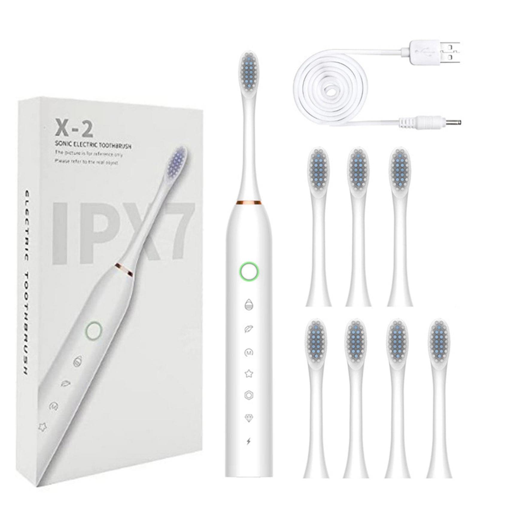 dazeni Sonic Electric Toothbrush with 8 Brush Heads for Adults and Kids, High Power Rechargeable Electric Toothbrushes, 6 Modes, 8 Hours Fast Charge for 15 Days, 2 Minutes Smart Timer (White)