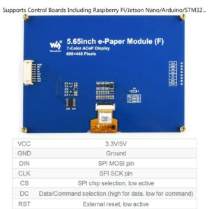 waveshare 5.65inch E-Ink Display HAT 7-Color ACeP E-Paper Display 600x448 Pixels for Raspberry Pi 4B/3B+/3B/2B/Zero/Zero W/Zero WH and Jetson Nano