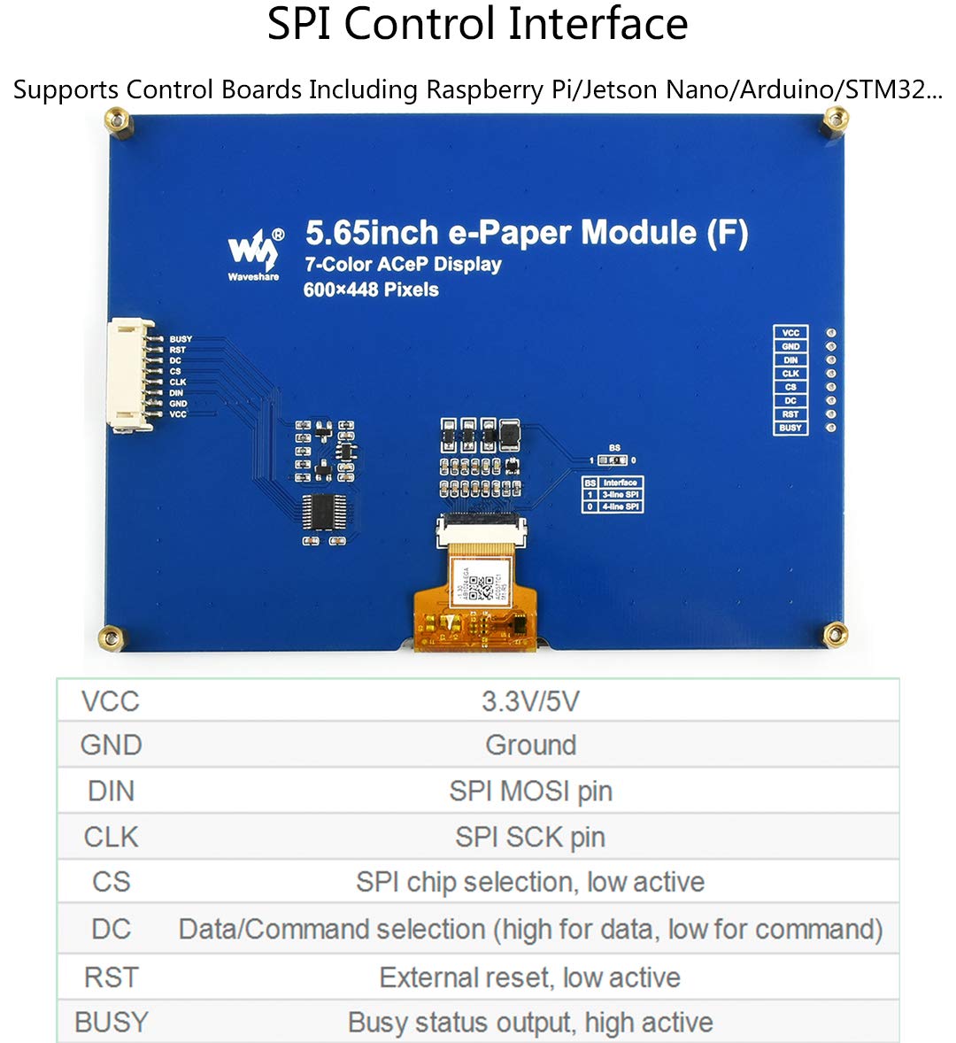 waveshare 5.65inch E-Ink Display HAT 7-Color ACeP E-Paper Display 600x448 Pixels for Raspberry Pi 4B/3B+/3B/2B/Zero/Zero W/Zero WH and Jetson Nano