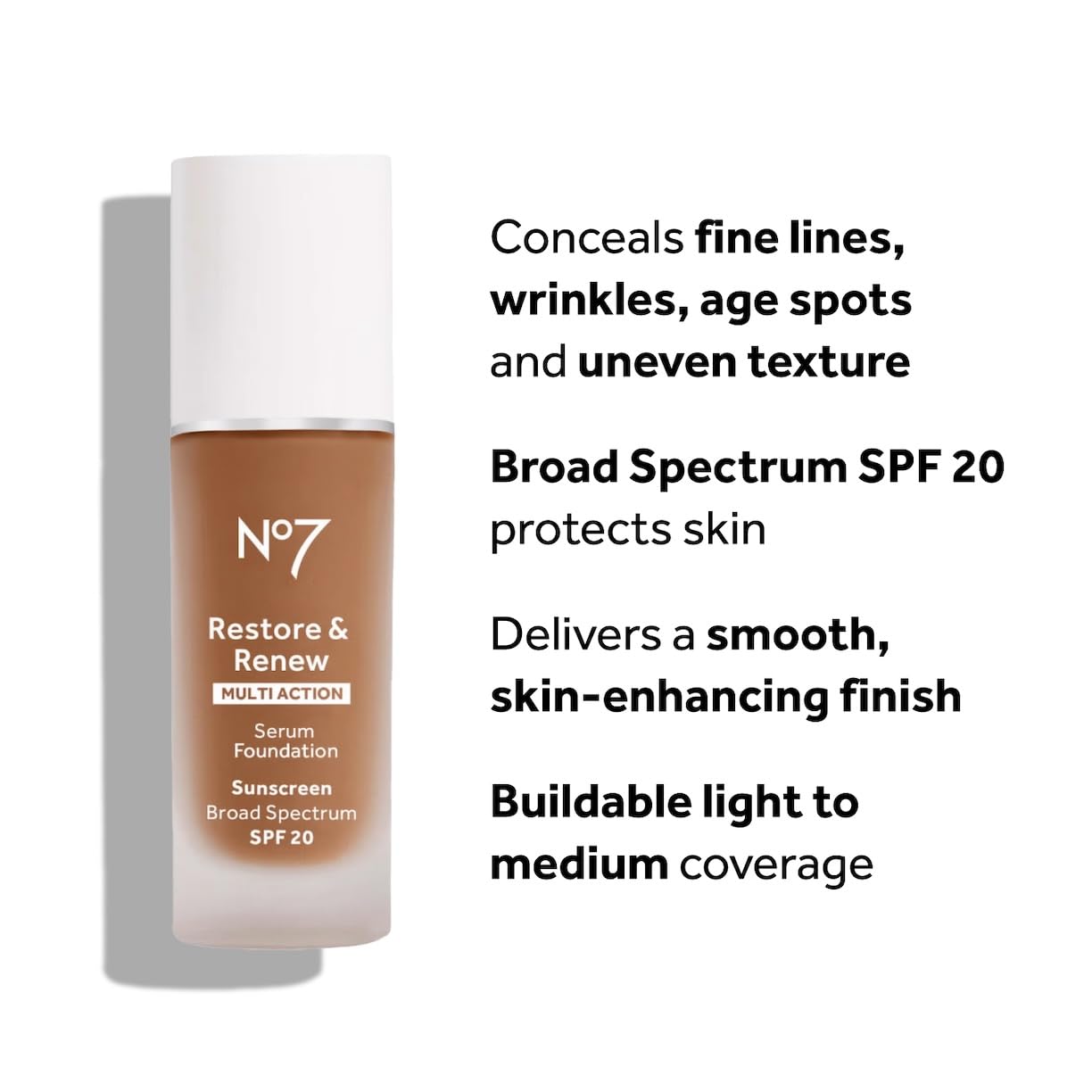 No7 Restore & Renew Multi Action Serum Foundation - Cool Vanilla - Liquid Foundation Makeup with Vitamin C, Vitamin E & Collagen for Face - Beauty Skin Serum Formula with Medium Coverage (30ml)