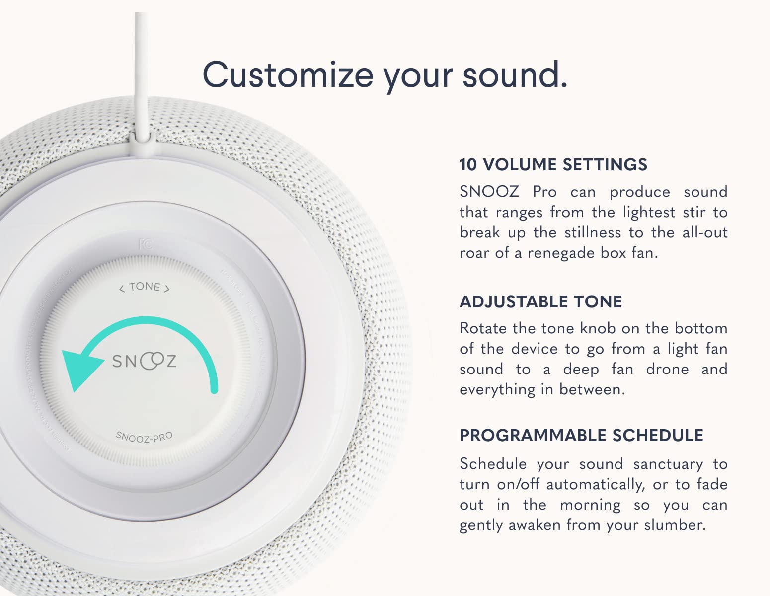 SNOOZ Pro - Smart White Noise Machine & Travel Case - Real Fan Inside, Non-Looping White Noise, Adjustable Tone & Volume - App-Based Remote Control & Sleep Timer (Cotton)