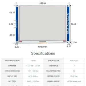 waveshare 5.65inch E-Ink Display HAT 7-Color ACeP E-Paper Display 600x448 Pixels for Raspberry Pi 4B/3B+/3B/2B/Zero/Zero W/Zero WH and Jetson Nano