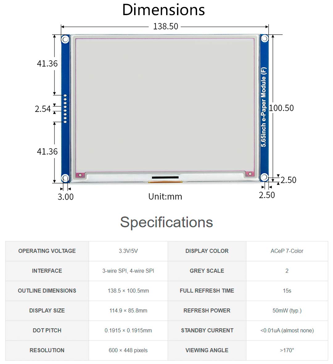 waveshare 5.65inch E-Ink Display HAT 7-Color ACeP E-Paper Display 600x448 Pixels for Raspberry Pi 4B/3B+/3B/2B/Zero/Zero W/Zero WH and Jetson Nano