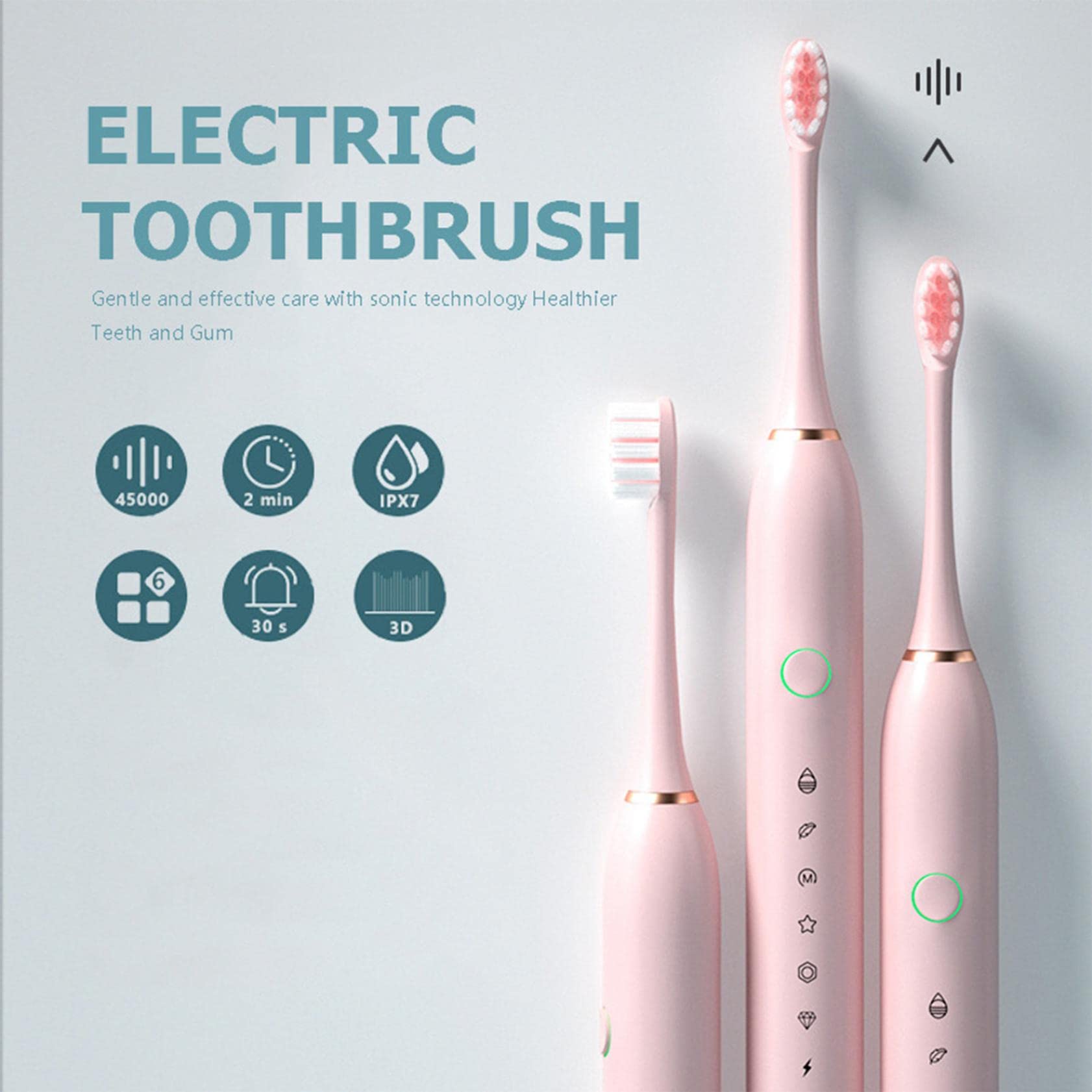 dazeni Sonic Electric Toothbrush with 8 Brush Heads for Adults and Kids, High Power Rechargeable Electric Toothbrushes, 6 Modes, 8 Hours Fast Charge for 15 Days, 2 Minutes Smart Timer (White)