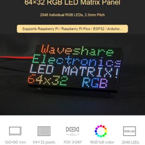 64x32 2048 RGB Full Color LED Matrix Panel 2.5mm Pitch P2.5, Display Text/Colorful Image/Animation Adjustable Brightness Chainable Design,Compatible with Raspberry Pi / Raspberry Pi Pico / ESP32