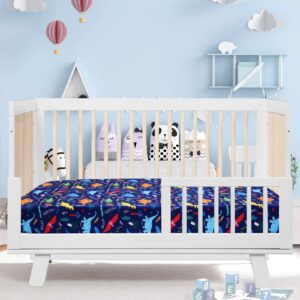 Cloele Dinosaur Fitted Crib Sheet - Baby 100% Polyester 1 Pack Crib Sheet for Standard Crib and Toddler Mattresses - Blue Nursery Bed Sheet Crib Mattress Toddler Sheet for Baby Boys