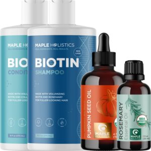 maple holistics volumizing hair care set - biotin shampoo and conditioner with rosemary essential oil and pumpkin seed oil