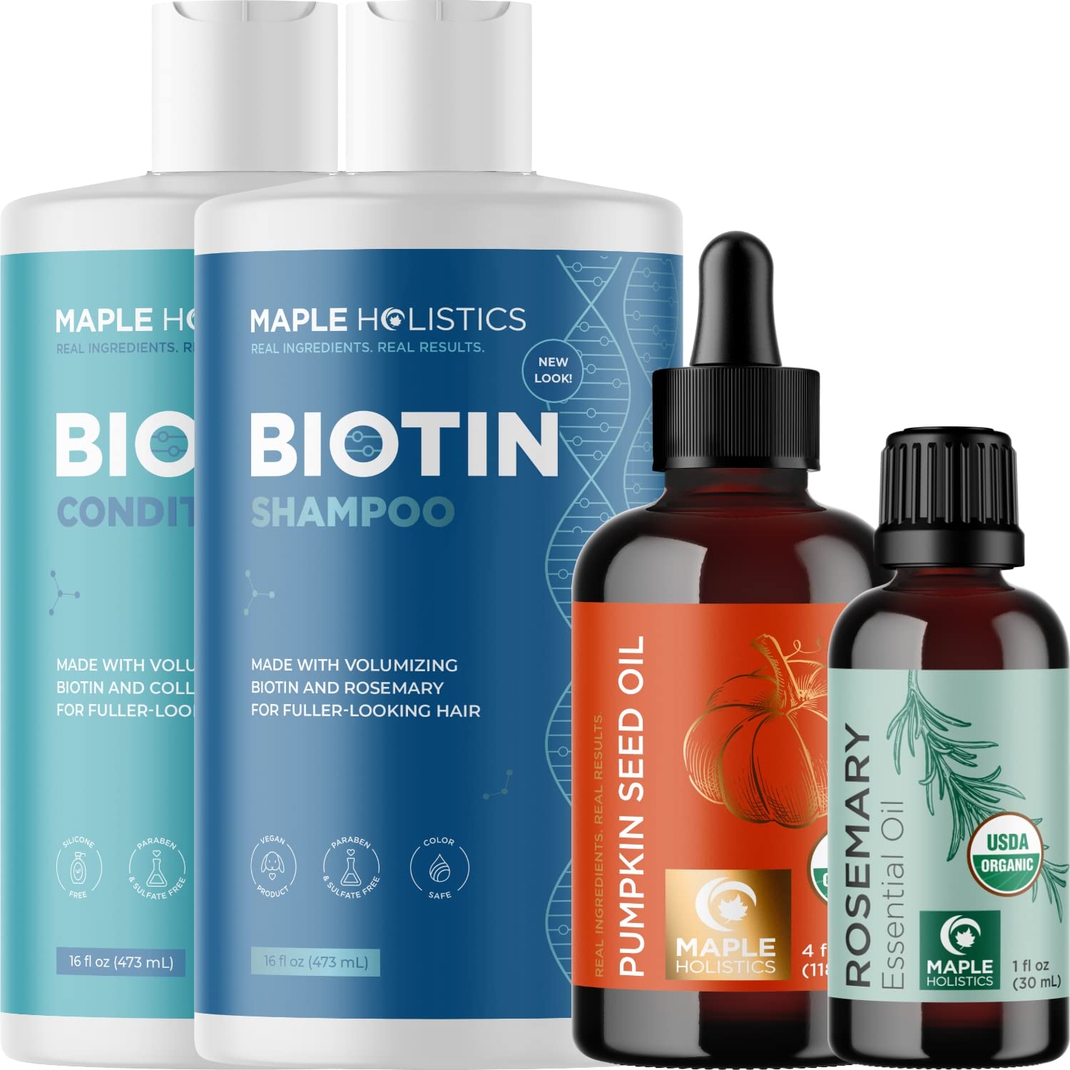 Maple Holistics Volumizing Hair Care Set - Biotin Shampoo and Conditioner with Rosemary Essential Oil and Pumpkin Seed Oil