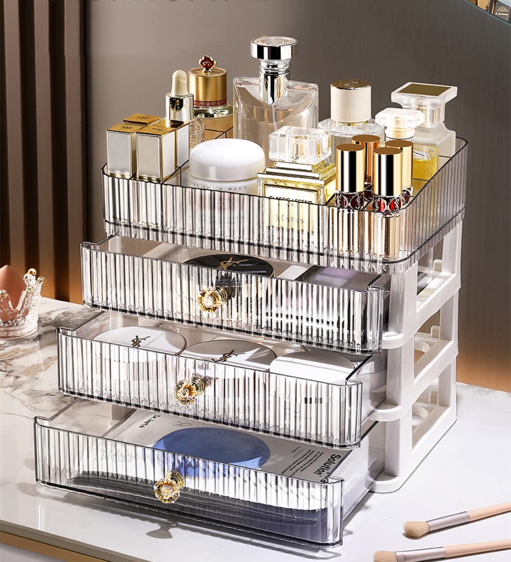 MIUOPUR Makeup Organizer with 3 Large Drawers, Countertop Organizer for Cosmetics, Ideal for Bathroom and Bedroom Vanity Countertops, Desk Storage Holder for Lipstick, Brushes and Nail Polish