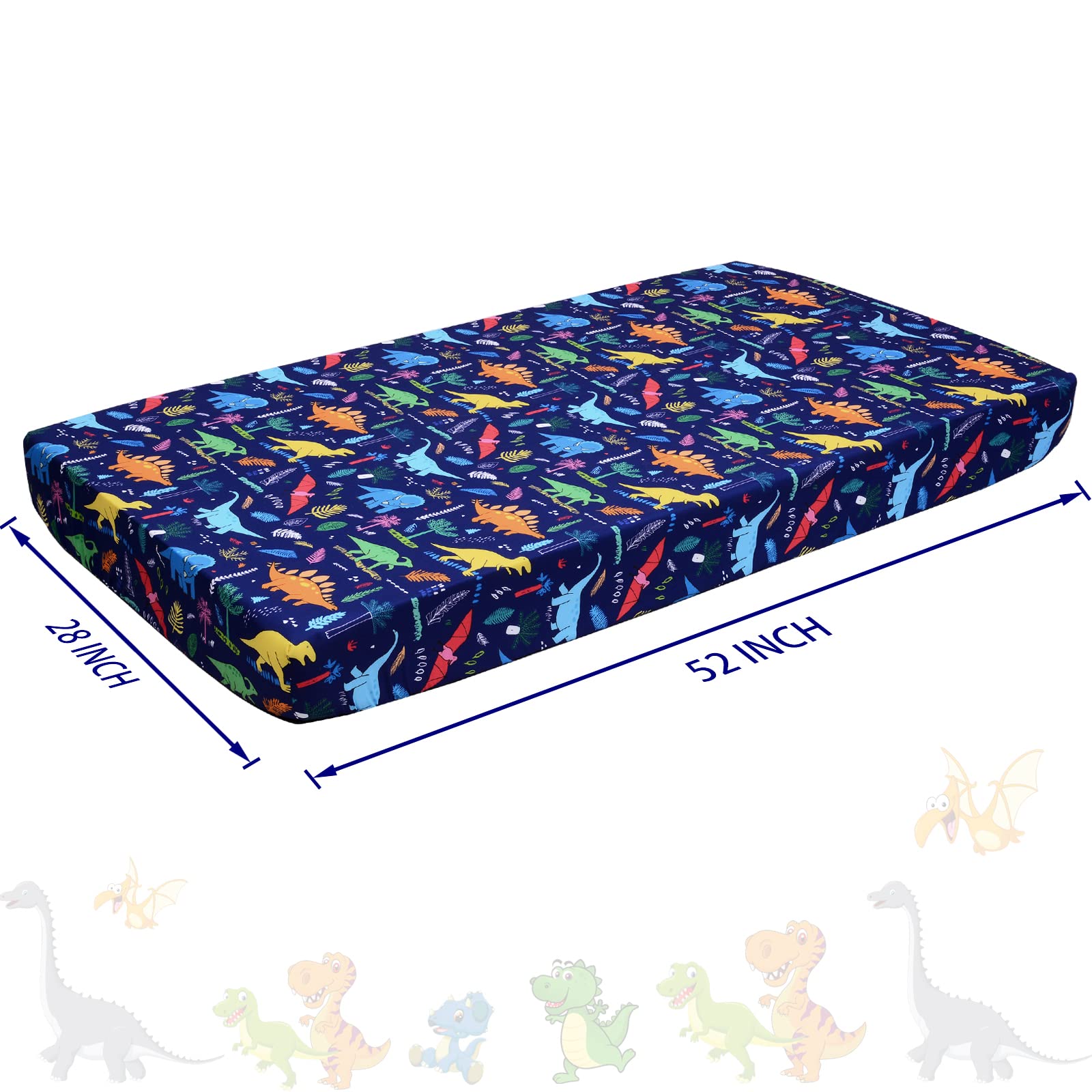 Cloele Dinosaur Fitted Crib Sheet - Baby 100% Polyester 1 Pack Crib Sheet for Standard Crib and Toddler Mattresses - Blue Nursery Bed Sheet Crib Mattress Toddler Sheet for Baby Boys