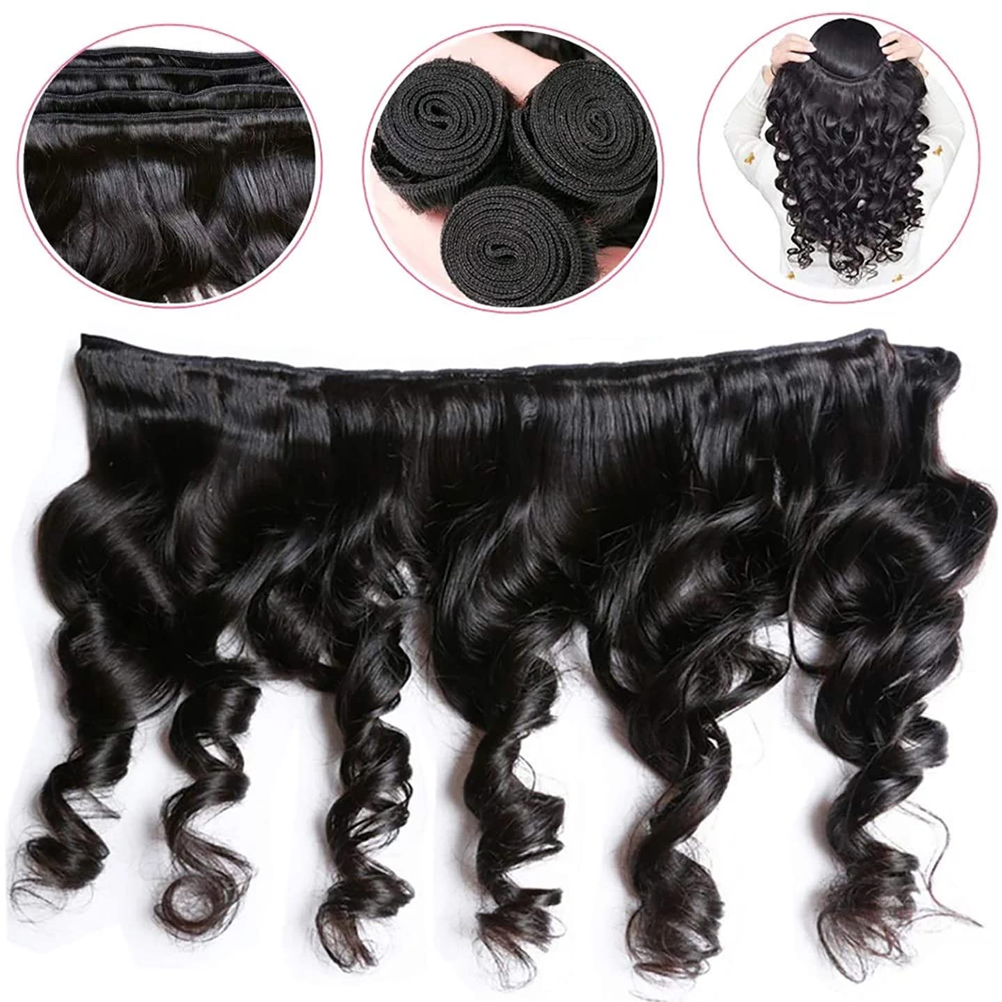 Loose Wave Bundles with Closure (16 18 20 +14) Wet and Wavy Brazilian Virgin Ocean wave Human Hair 3 Bundles with 4x4 Lace Closure with Baby Hair Free Part Loose Deep Wave Human Hair Extensions