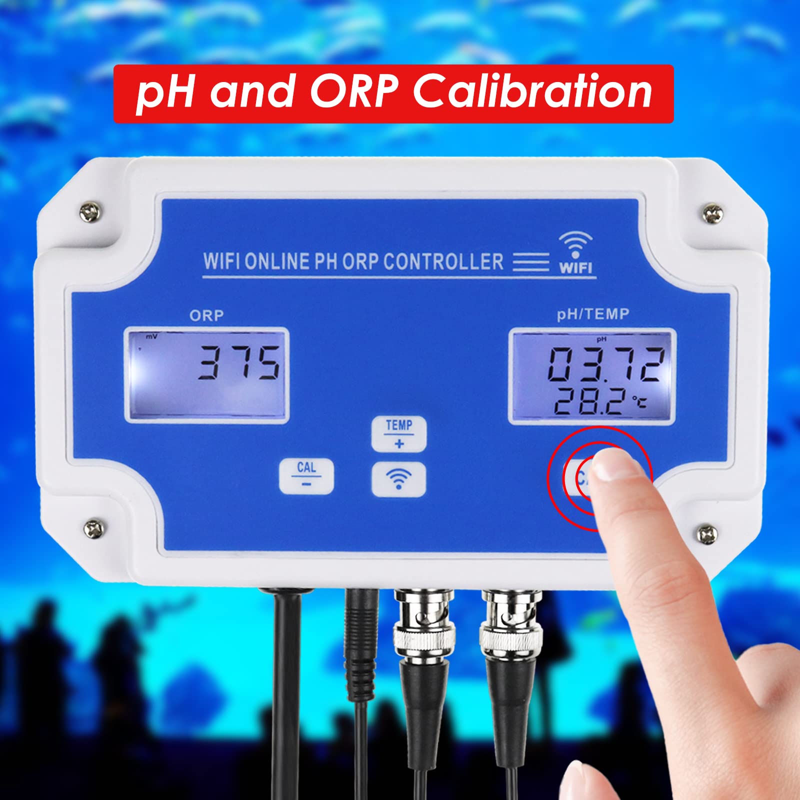 Smart pH ORP Controller, 3 in 1 Aquarium pH Monitor Wi-Fi for pH/ORP/Temp Measurements in Water with Calibration, Can Fit with CO2 Bottle & O3 Generator