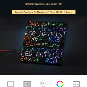 64x64 4096 Pixels RGB Full-Color LED Matrix Panel 2.5mm Pitch, Adjustable Brightness Chainable Design,Display Text/Colorful Image/Animation, Compatible with Raspberry Pi / Raspberry Pi Pico / ESP32