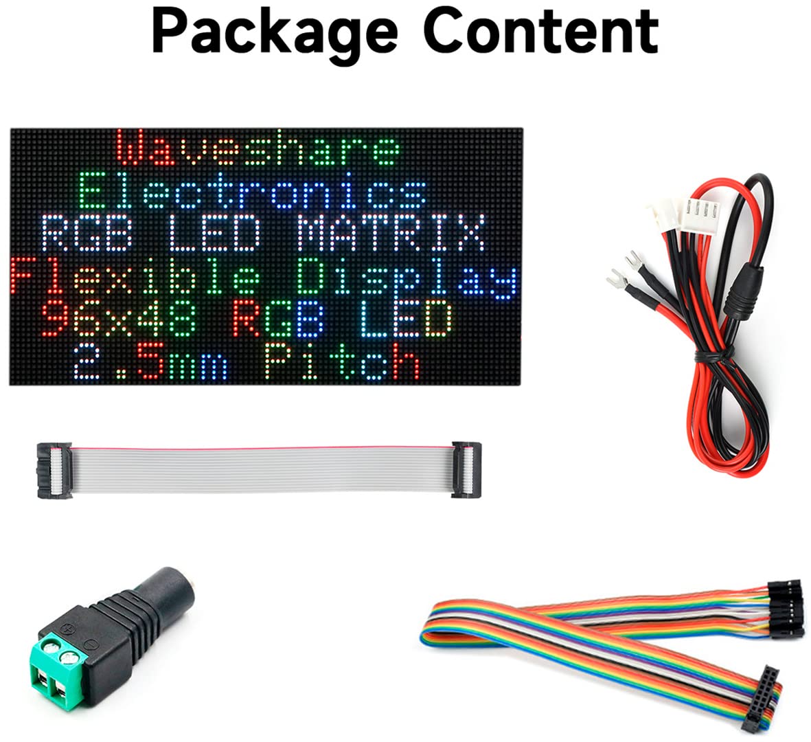 waveshare Flexible RGB Full Color LED Matrix Panel 96x48 4608 RGB LEDs, 2.5mm Pitch, Adjustable Brightness and Bendable PCB,Compatible with Raspberry Pi/Raspberry Pi Pico / ESP32