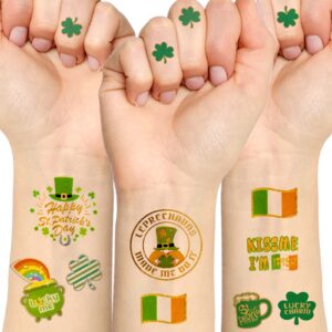 St Patricks Day Temporary Tattoos Shamrock Glitter Tattoos Party Decor Kiss Me I'm Irish Party and St Patrick's Day Decorations for Man Women Kids Party Favor Four Leaf Clover Party Accessories