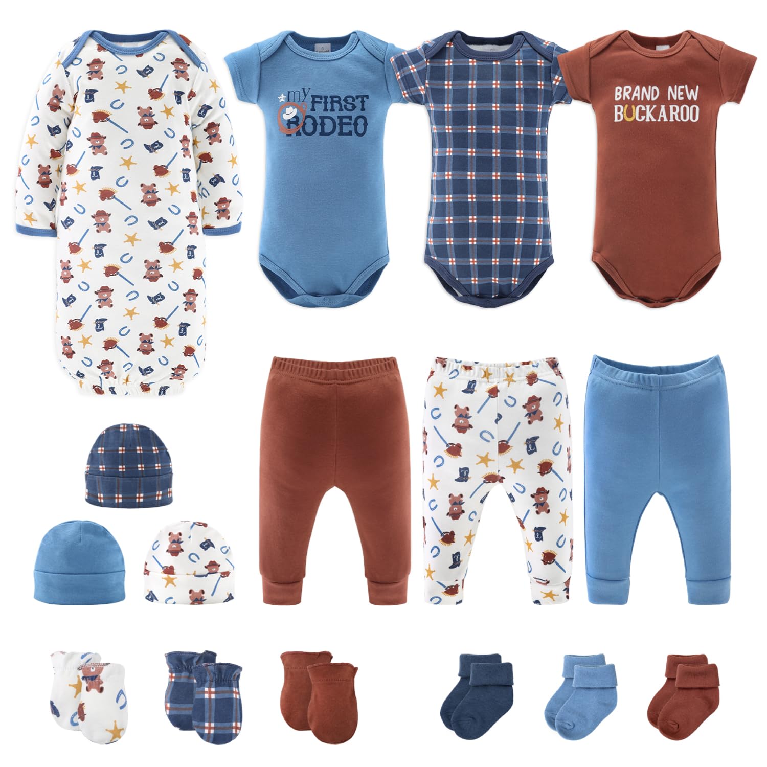 The Peanutshell Newborn Clothes & Accessories Gift Set for Baby Boys, 16 Piece Layette Set, Fits Newborn to 3 Months