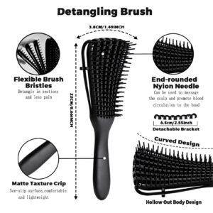 WOZUTUNT Curly Hair Brush Set for Women/Men/Kids, Detangler Brush, Wide Tooth Comb, 9 Row Nylon Bristle, Rosemary Hair Growth Oil - 4 Count (DB-black-4pcs)