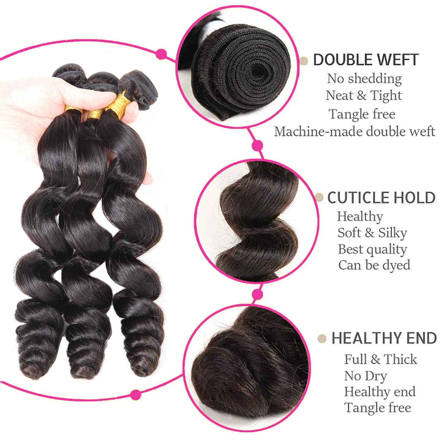 Loose Wave Bundles with Closure (16 18 20 +14) Wet and Wavy Brazilian Virgin Ocean wave Human Hair 3 Bundles with 4x4 Lace Closure with Baby Hair Free Part Loose Deep Wave Human Hair Extensions