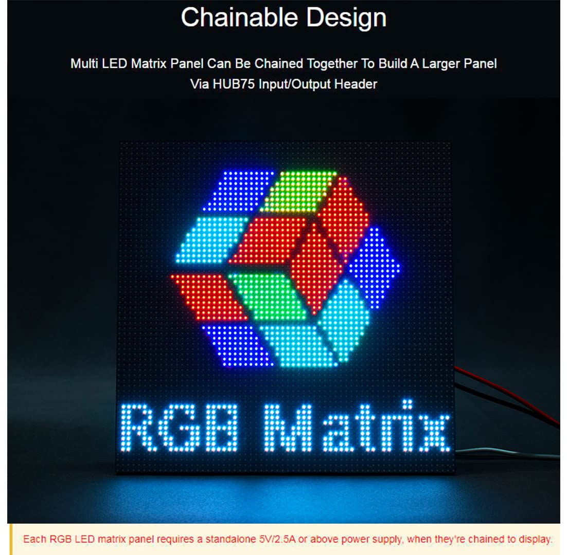 64x32 2048 RGB Full Color LED Matrix Panel 2.5mm Pitch P2.5, Display Text/Colorful Image/Animation Adjustable Brightness Chainable Design,Compatible with Raspberry Pi / Raspberry Pi Pico / ESP32