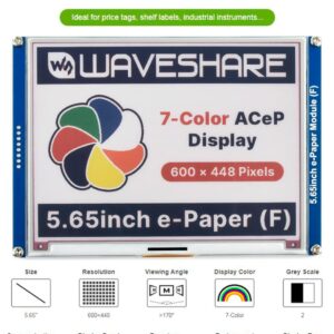 waveshare 5.65inch E-Ink Display HAT 7-Color ACeP E-Paper Display 600x448 Pixels for Raspberry Pi 4B/3B+/3B/2B/Zero/Zero W/Zero WH and Jetson Nano