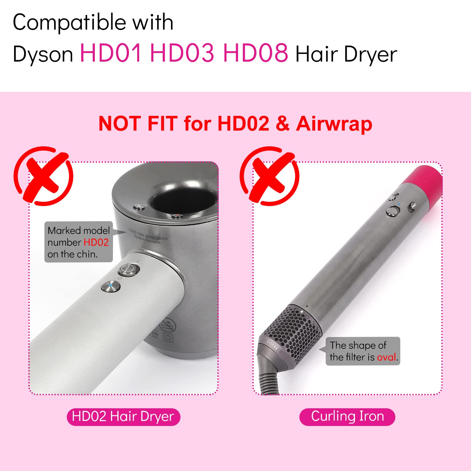 Hair Dryer Filter Replacement for Dyson Supersonic HD01 HD03 HD07 HD08 Models, Hair Dryer Outer Filter Repair Accessories (Metallic Gray)