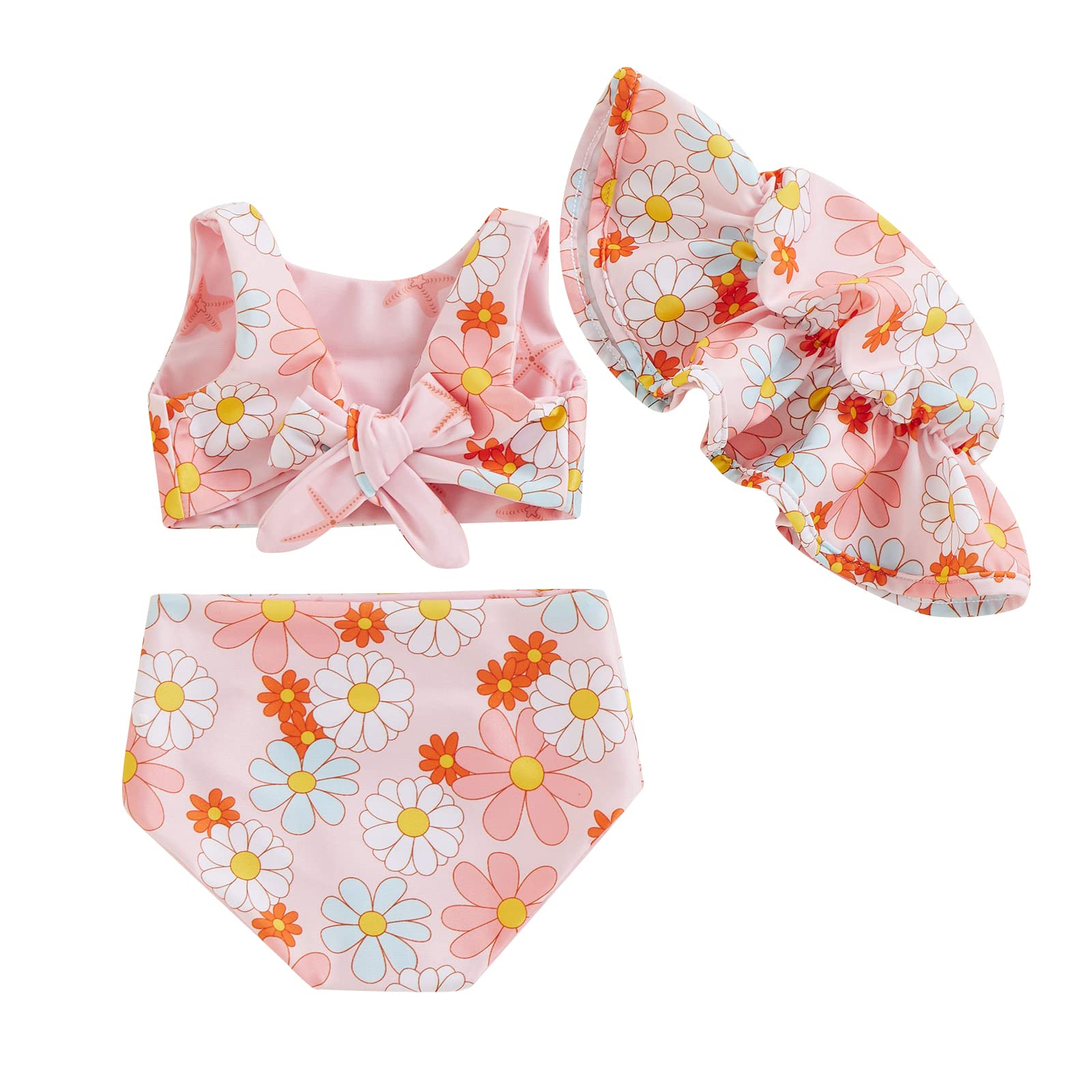 Toddler Baby Girls Two Piece Swimsuit - Sleeveless Floral Heart Print Two Sided Swimwear Backless Bikini Tankini