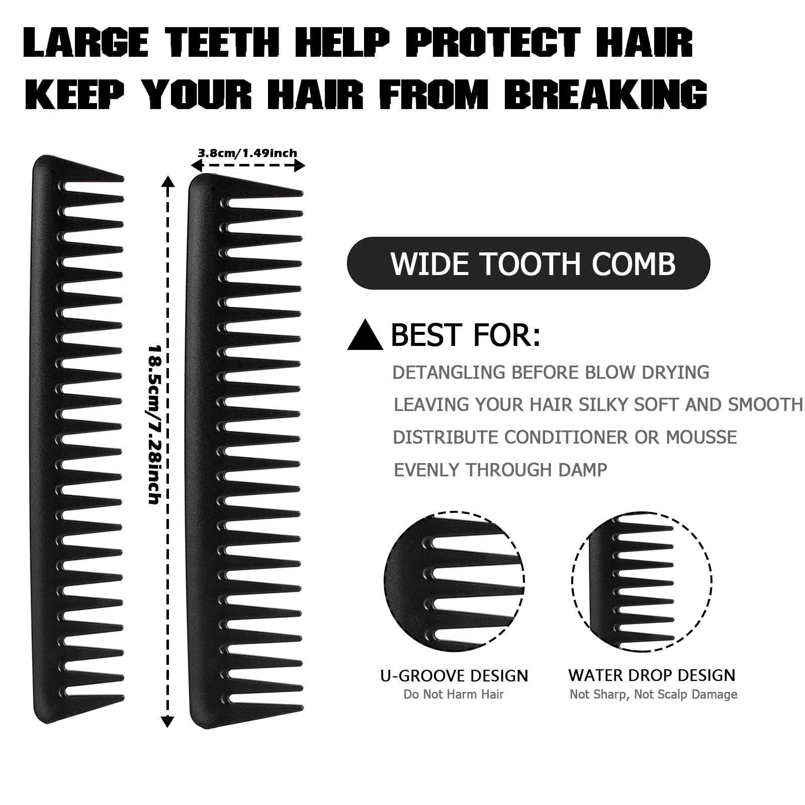 WOZUTUNT Curly Hair Brush Set for Women/Men/Kids, Detangler Brush, Wide Tooth Comb, 9 Row Nylon Bristle, Rosemary Hair Growth Oil - 4 Count (DB-black-4pcs)