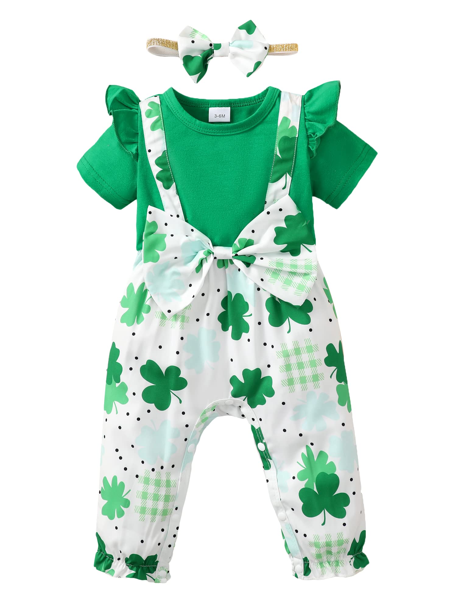 GRNSHTS Baby Girl Clothes 6-12 Months Saint Patricks Day Outfits One-Piece Snap Coverall Romper Newborn Photography Outfits(Green,6-12M)