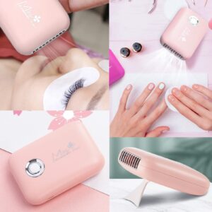 Lash Fan Dryer, AREMOD Eyelash Extensions Fan USB Air Cooling Blower Handheld Eyelash Dryer Mini Lash Fan with Sponge for Lash Extensions Supplies (Pink)