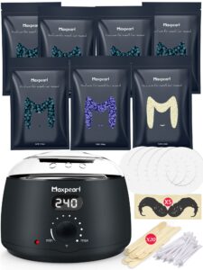 maxpearl home digital waxing kit - 7 packs of hard wax beads for all over body hair removal + digital wax warmer + waxing applicators