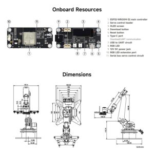 Waveshare Robotic Arm Kit, Desktop Robotic Kit, High-Torque Serial Bus Servo, Based On ESP32, 5-DOF, Supports Wireless Control