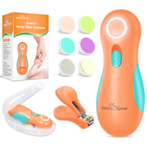 electric baby nail file trimmer: easy@home safe nail clippers kit - baby nail clippers with 6 grinding heads and led light for newborn toddler kids or adults | fingernails care trim ent019